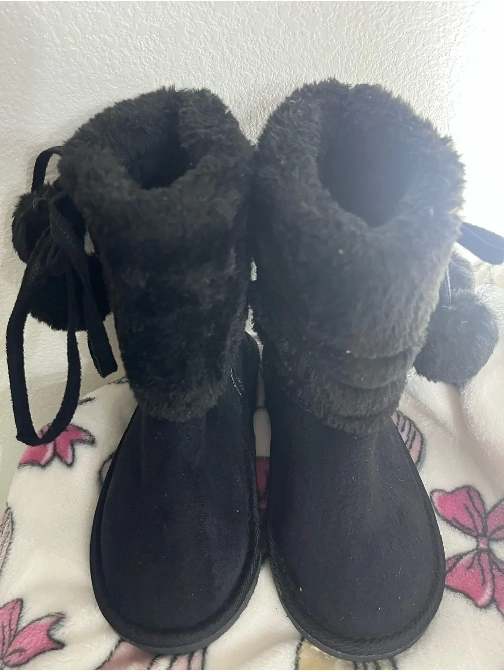 Black Faux-Fur Winter Boots - kids Cozy Slip-On